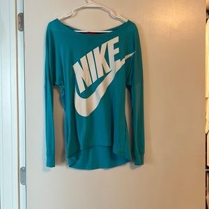 Blue off the shoulder nike top